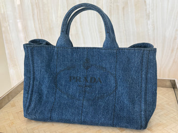 Prada Canapa Large 2-Way Denim Blue Tote